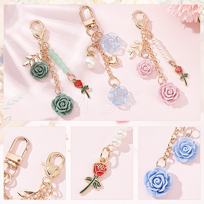12Pcs 12 Style Valentine's Day Resin & Zinc Alloy Rose Charm Pendant Decorations for Women HJEW-CP0001-05-1