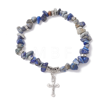 Natural Lapis Lazuli Chip Beaded Stretch Bracelets BJEW-JB12316-03-1