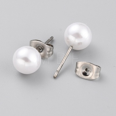 Acrylic Imitation Pearl Ball Stud Earrings STAS-Z035-05E-01-1
