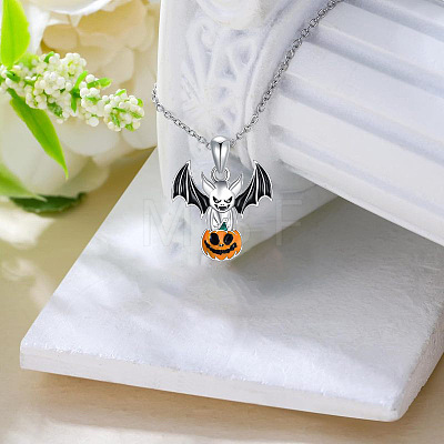 Halloween Alloy Enamel Bat with Pumpkin Pendant Necklaces WG6D1E5-01-1