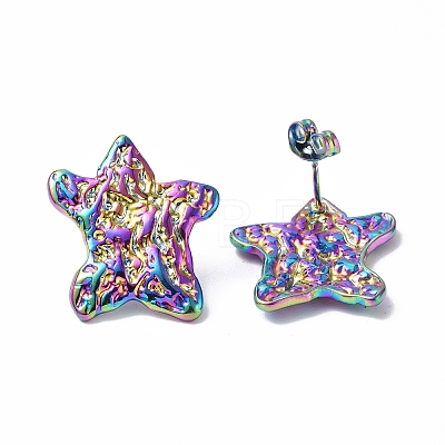 Ion Plating(IP) 304 Stainless Steel Textured Star Stud Earrings for Women EJEW-F300-01MC-1