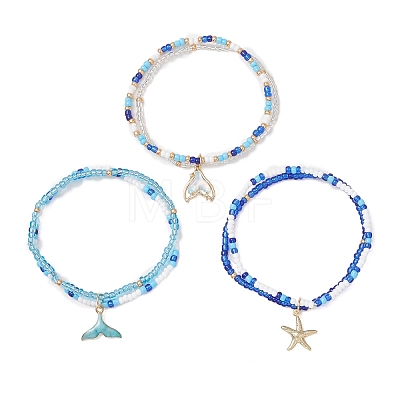 3Pcs 3 Styles Ocean Alloy Charm Bracelets Sets BJEW-MZ00338-1