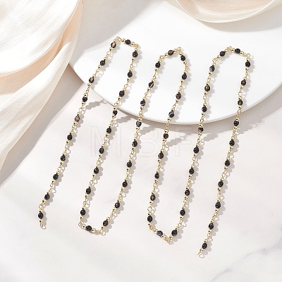 Natural Agate Beaded Round Link Chains AJEW-JB01533-02-1