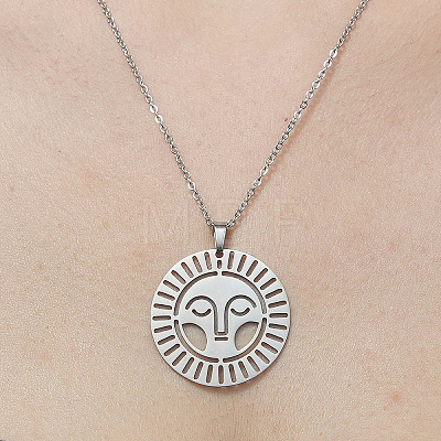 201 Stainless Steel Hollow Sun Pendant Necklace NJEW-OY001-72-1