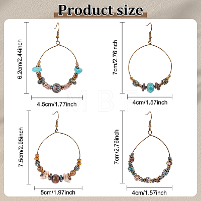 4 Pairs 4 Style Bohemia Glass & Acrylic Beaded Circle Ring Dangle Earrings EJEW-AN0002-95-1