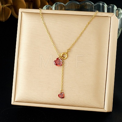 304 Stainless Steel Ruby Rhinestone Heart Lariat Necklaces WGB7D9D-01-1