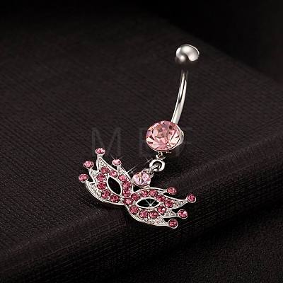 Piercing Jewelry Real Platinum Plated Brass Rhinestone Mask Navel Ring Belly Rings AJEW-EE0001-48B-1