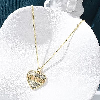 Brass Micro Pave Clear Cubic Zirconia Hollow Star Heart Pendant Necklaces for Women NJEW-M088-01G-02-1