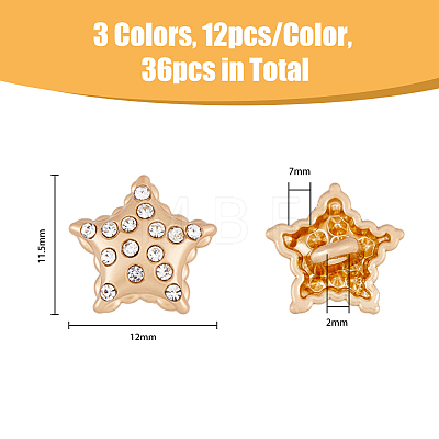 36Pcs 3 Colors 1-Hole Alloy Rhinestone Shank Buttons BUTT-FH0001-004-1