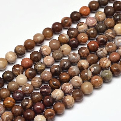 Natural Petrified Wood Round Bead Strands X-G-F266-08-4mm-1