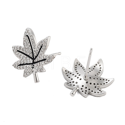 Rack Plating Leaf Brass Stud Earrings EJEW-N055-36P-RS-1