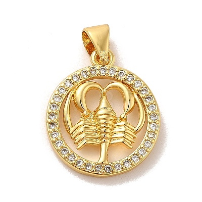 Zodiac Theme Brass Micro Pave Cubic Zirconia Pendants KK-M273-05A-G-1