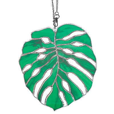 Monstera Leaf Acrylic Pendant Decorations HJEW-WH0043-33B-1