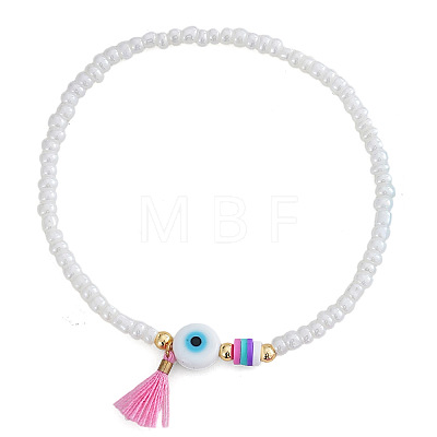 Glass Seed Bead Evil Eye Stretch Bracelets TV4685-2-1