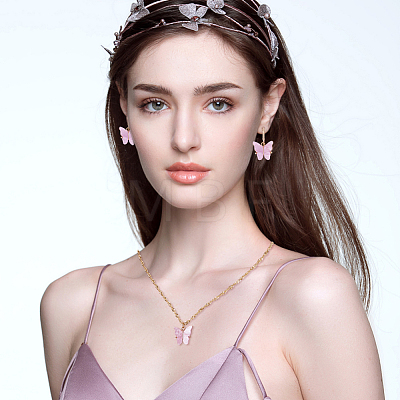 Plastic Butterfly Pendant Necklace & Bracelet & Dangle Leverback Earrings SJEW-AN0001-33-1