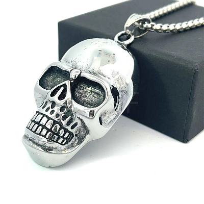 Punk Retro 304 Stainless Steel Skull Pendant Necklaces for Women Men SH9006-1