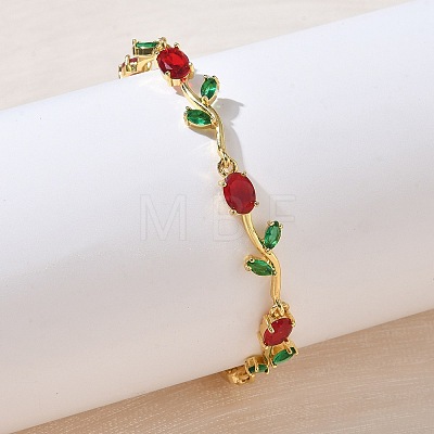 Brass Glass Flower Link Chain Bracelets KK-CBA7DFA-01G-09-1