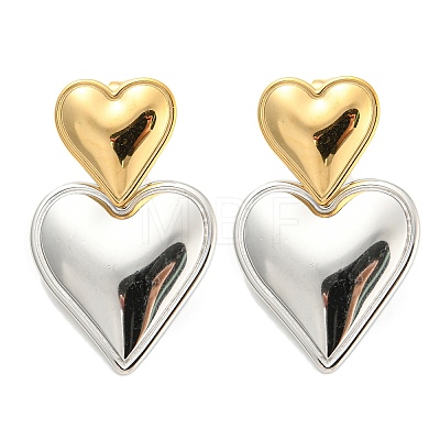304 Stainless Steel Double Heart Dangle Stud Earrings for Women LS-EJEW-D076-01D-GP-1