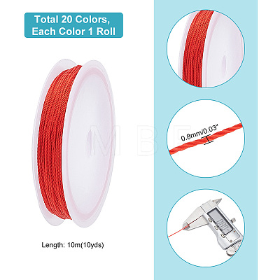 20 Rolls 20 Colors Polyester Cord Set OCOR-WH0047-17-1