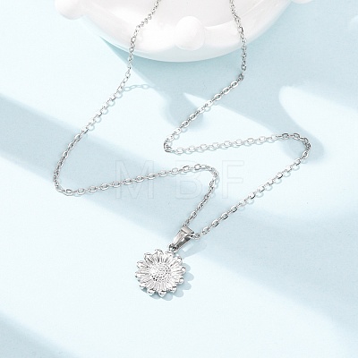 304 Stainless Steel Flower Pendant Cable Chain Necklaces for Men Women NJEW-K308-05E-P-1