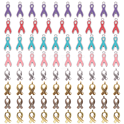 Breast Cancer Awareness Ribbon Carved Word Hope Tibetan Style Pendants and Alloy Enamel Pendants TIBEP-SC0001-17-1