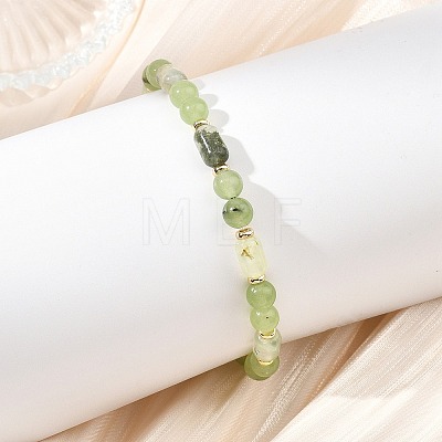 Natural Gemstone & Brass Beaded Stretch Bracelets for Women Men BJEW-JB13826-1