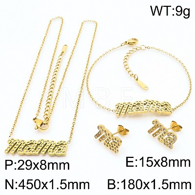 Mother's Day 304 Stainless Steel Crystal Rhinestone Bracelets & Earrings & Necklaces FS-WG743BF-01-1