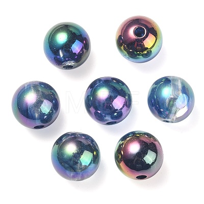 UV Plating Rainbow Iridescent Acrylic Beads OACR-F004-04E-1