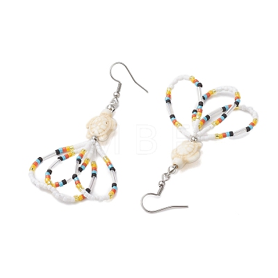 Flower Glass Seed Beaded Dangle Earrings for Women EJEW-MZ00203-02-1