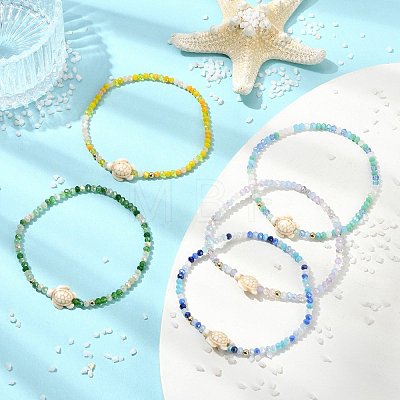 Abacus Glass & Dyed Synthetic Turquoise Beads Stretch Bracelets for Women BJEW-JB13812-01-1