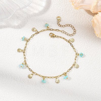 Ocean Natural Shell Chip and 304 Stainless Steel Shell Shape Tassel Paperclip Chain Necklaces for Women AJEW-AN00810-1