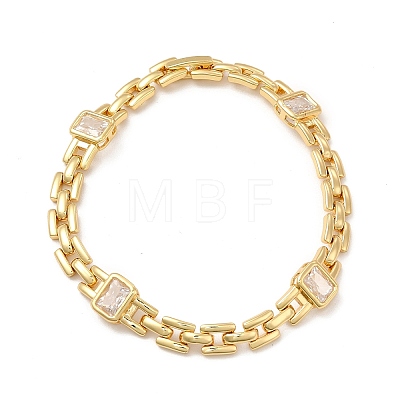 Glass Rectangle Link Chain Bracelet with Panther Chains BJEW-I309-01-1