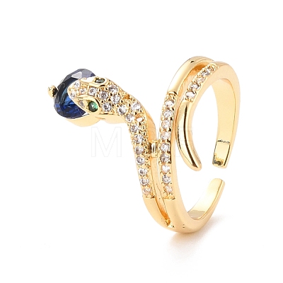 Snake Cubic Zirconia Cuff Ring for Women RJEW-C004-08-RS-1
