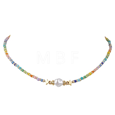 Natural Pearl & Seed Beaded Necklace NJEW-JN04649-02-1