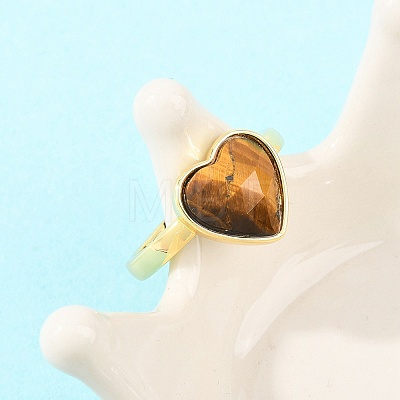 Natural Tiger Eye Finger Rings with Brass Findings G-H353-03G-01-1
