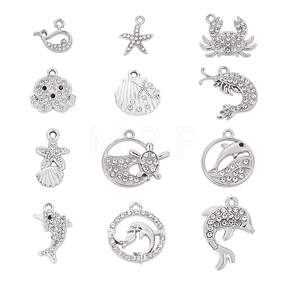 12Pcs 12 Styles Alloy Rhinestone Pendants FIND-TAD0001-02-1