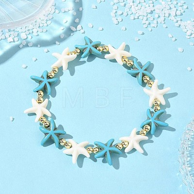 Synthetic Turquoise & Non-magnetic Hematite Beads Stretch Bracelets for Women Men BJEW-JB13728-02-1