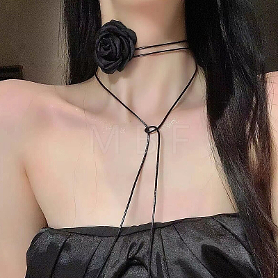 1Pc Gothic Polyester Rose Flower Collar Choker Necklaces for Women Bride Wedding Party NJEW-CN0001-22-1