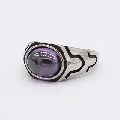 316L Surgical Stainless Steel and Synthetic Gemstone Finger Rings for Men FS-WG3E90C-35-1