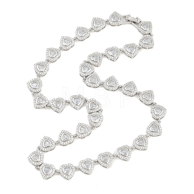 Brass Pave Clear Cubic Zirconia Heart Tennis Necklaces KK-CBA4547-17A-P-1