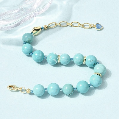 Natural Magnesite Round Beaded Bracelets for Women BJEW-A170-01G-1