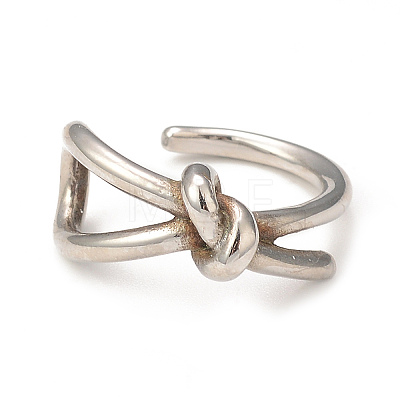 304 Stainless Steel Knot Open Cuff Ring for Women RJEW-I096-31P-1