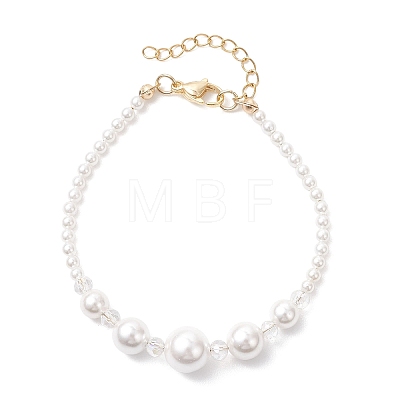 Glass Seed Bead and Shell Pearl White Round Graduated Beaded Bracelets for Women BJEW-JB12980-1
