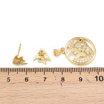 Brass Micro Pave Cubic Zirconia Pendant & Stud Earrings Sets for Women SJEW-F227-01G-G-1