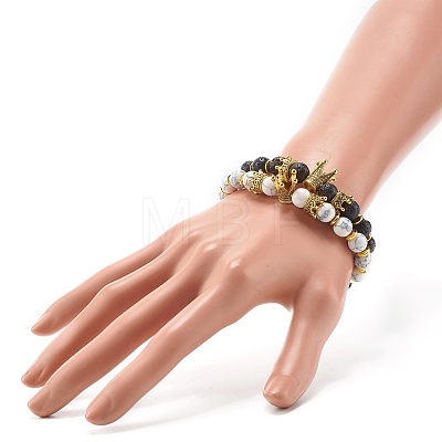 Electroplated Natural Lava Rock & Synthetic Howlite Beads Stretch Bracelets Set for Girl Women X1-BJEW-JB06924-1