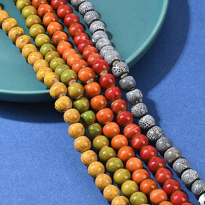 Handmade Fancy Antique Glazed Porcelain Ceramic Round Beads Strands PORC-L019-8mm-M-1