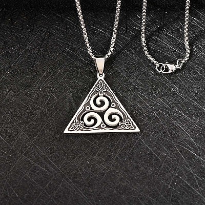 201 Stainless Steel Viking Knot Triskelion Pendant Necklaces for Men WGED209-01-1