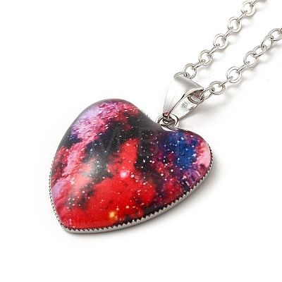 Glass Heart with Cloud Pendant Necklace NJEW-H165-01H-1