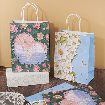 6Pcs 2 Styles 3D Flower Printed Paper Gift Bags with Handles ABAG-TAD0001-01-1