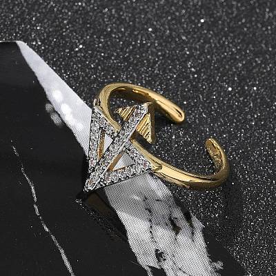 Brass Micro Pave Clear Cubic Zirconia Cuff Finger Rings for Women RJEW-U033-05GP-1